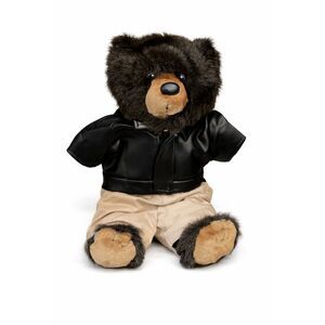 Plush Bear Doll with Black Jacket & Tan Pants – Soft Stuffed Animal